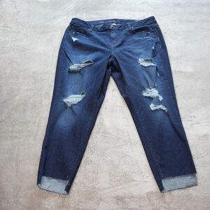 Lane Bryant Women Plus Size 20 Blue Mid Rise Distressed Skinny Raw Hem Jeans NWT